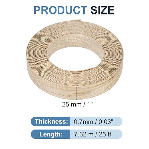 PATIKIL White Oak Edge Banding, 1 Inch x 25 ft Wood Veneer Tape Pre-glued Flexible Plywood Edge Banding with Hot Melt Adhesive for Furniture Restoration