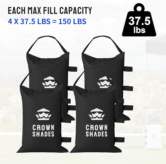 CROWN SHADES Sand Bags for Canopy Legs (150 LBS) Sandbags for Weight, Canopy Weights, Pop Up Tent Weights Bags, Black (Unfilled)