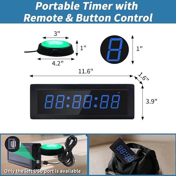 Gym Timer Clock with Remote Control & Push Button,7 RGB Color, Programmable Interval Timer, Countdown/Up Stopwatch,Wall Clock for Home Gym Garage,Portable Training Accessories(Plug-in)