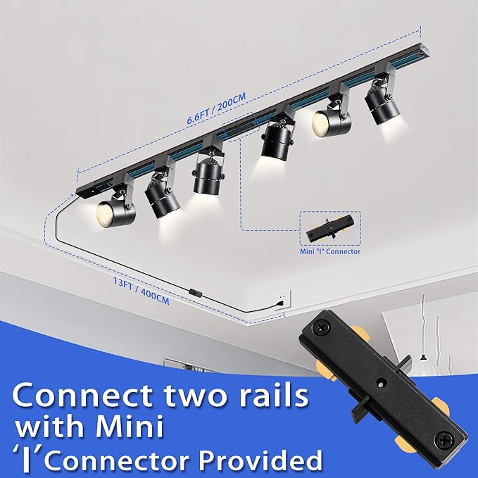 Plug in Track Lighting with Power Cord, 8-Light LED Track Lighting Kit with 6.6FT H Type Track Lighting Rails, Modern Kitchen LED Track Lighting Fixtures Ceiling Spot Light, Black