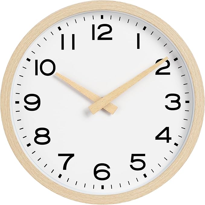AKCISOT Wall Clock 12 Inch,Boho Office Wall Clocks Battery Operated Non Ticking,Silent Modern Clock Decorative for Kitchen,Bedroom,Living Room,Classroom(Wood Grain)