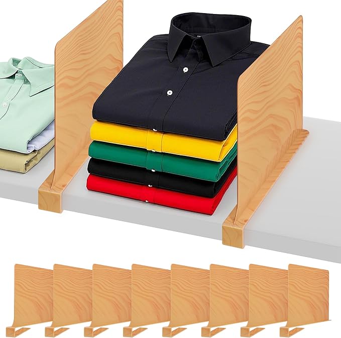 Shelf Dividers for Closet Organization 8 Pack Closet Shelf Divider Closet Dividers for Shelves Shelf Organizer for Closet Shelf Organizer for Wood Closet -Natural