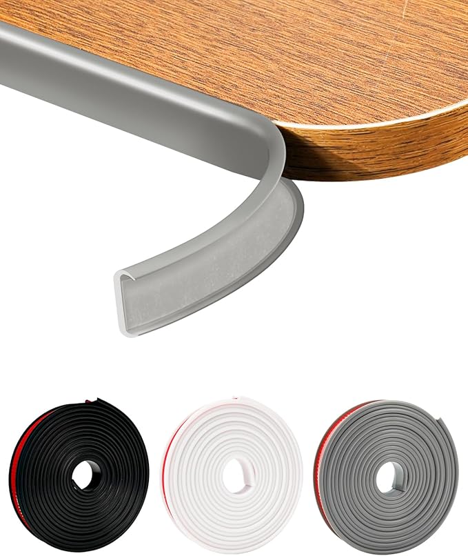 U-Shape Gray TPE Edge Banding 16.4Ft Self-Adhesive Flexible Edge Trim, Furniture Edge Protector & Countertop Molding (W:1.0'' H:0.2'')