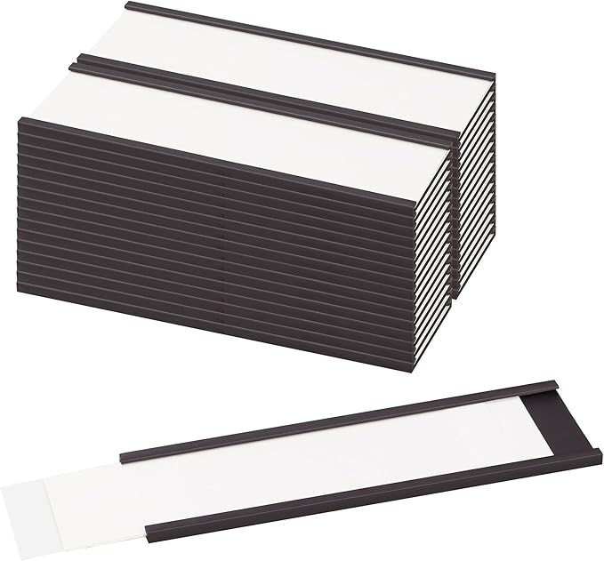 LLPT Magnetic Label Holder 4" x 1.2" 26 Packs C Channel 300g White Paper Cards Protective Film Strong Removable for Shelf White Board Toolbox Metal Wall Cabinet Drawer(MH41226)
