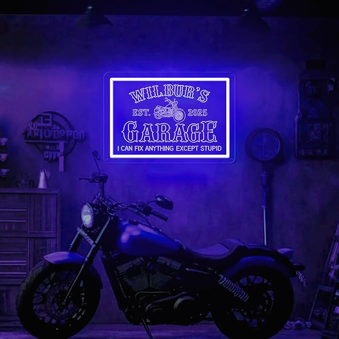 Custom Garage Neon Sign for Workshop, Personalized LED Neon Lights Motorcycle Signs for Wall Decor, Customized Garage Light Up Signs for Carport Repair Shop Carbarn Man Cave Business, Men Dad Gifts
