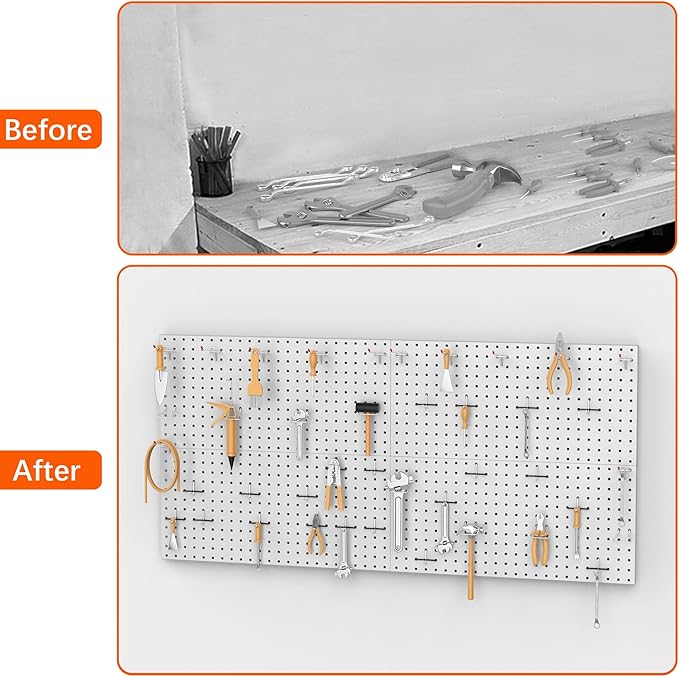 TORACK 4 PCS Metal Pegboard Panels(12" x 24") for Wall, Garage Tools Organizer Pegboard for Workbench, Modular Peg Board, Tool Organizer Board Kit(Pack of 4, Grey)
