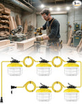 HYPERLITE LED Construction String Lights: 50FT LED String Work Lights with 5 Bulbs - IP65 Waterproof Linkable Temporary Lighting for Job Site Attic Renovation Crawlspace Lighting