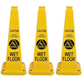 OrangeStar 3-Pack 28" Wet Floor Caution Cones, Yellow 4-Sided Bilingual Warning Message Safety Traffic Cones with Heavy Rubber Base for Indoor/Outdoor Use