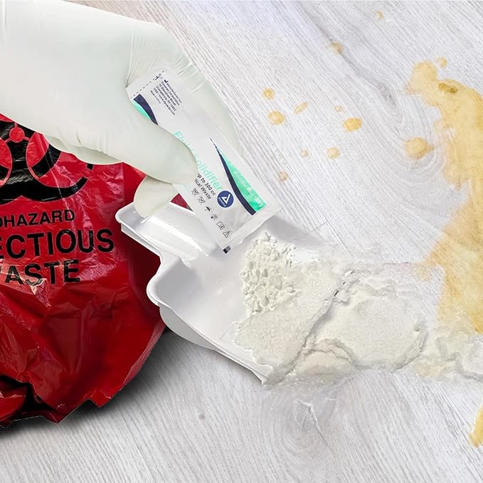 MFASCO Bloodborne Pathogens Spill Kit - Cleaning Bag, Disposable Vomit Clean Up Kit for Restaurants, Safety for Bodily Fluids, Blood, Latex Free, First Aid, Non-Chlorinated Fluid Urine Solidifier