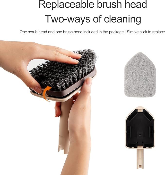 Eyliden 2-in-1 Floor & Tub Scrubber Brush - 1 Stiff Bristles Brushes & 2 Non-Scratch Pads, 180°Swivel Head, Adjustable Handle - Deep Cleaning Tub, Bathroom, Tile, Shower, Sink
