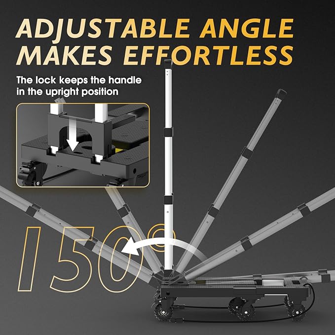 TOOLIOM Folding Hand Truck, 600 lbs Heavy Duty Foldable Luggage Cart with 7 Tank Wheels, Portable Collapsible Dolly Cart with Extendable Base, Utility Cart with Brake Wheels