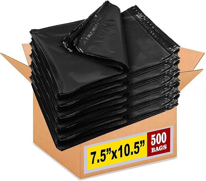 iMBAPrice 500-Pack Black Poly Mailers 7.5x10.5 Inch #2 Mat Black Color Poly Mailing Envelopes Bags, Self Seal Adhesive Waterproof and Tear Proof (Total 500 Bags)
