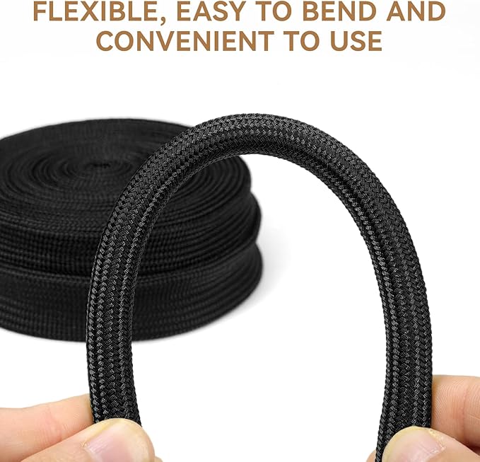 Polyamide Cable Sleeve, 10ft Flexible Expandable Braided Sleeving, Cable Management Sleeve for TV Computer Office Home Entertainment (Black, 1")