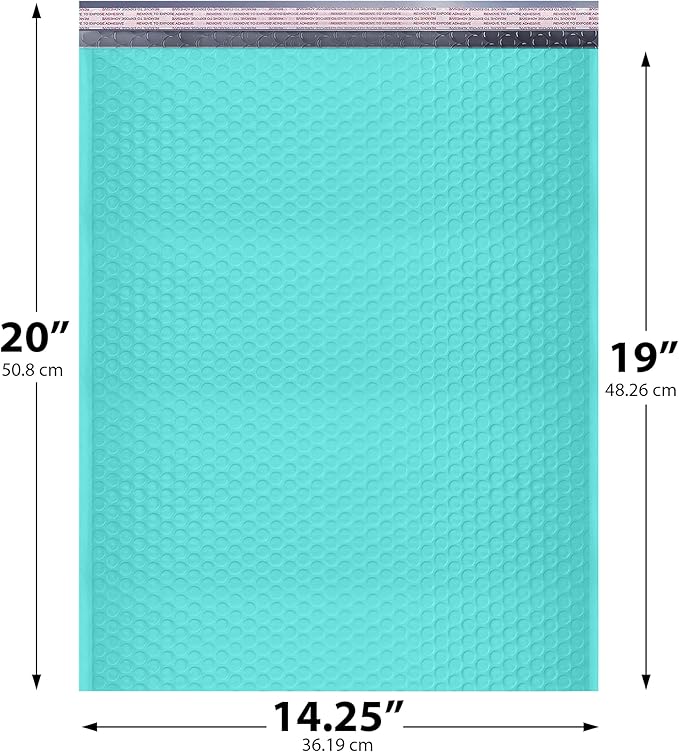 Teal Extra Large Poly Bubble Mailers 14.25x20 inch #7 | Self Seal Large Padded Envelopes | Air Cushioned Bubble Mailer | Usable Size 14.25x19 Lightweight Mailing Shipping Bags| 50 Pack Bulk