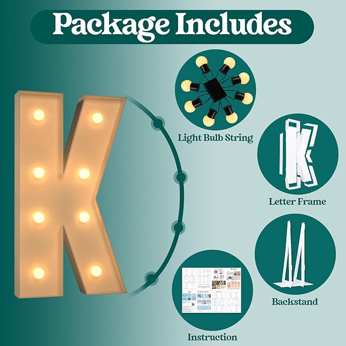 Marquee Letters 3 Feet Tall, 3FT Large Light up Letters K, Big Sign K with Warm White Light for Birthday Wedding Proposal Engagement Graduation Party Backdrop Decorations