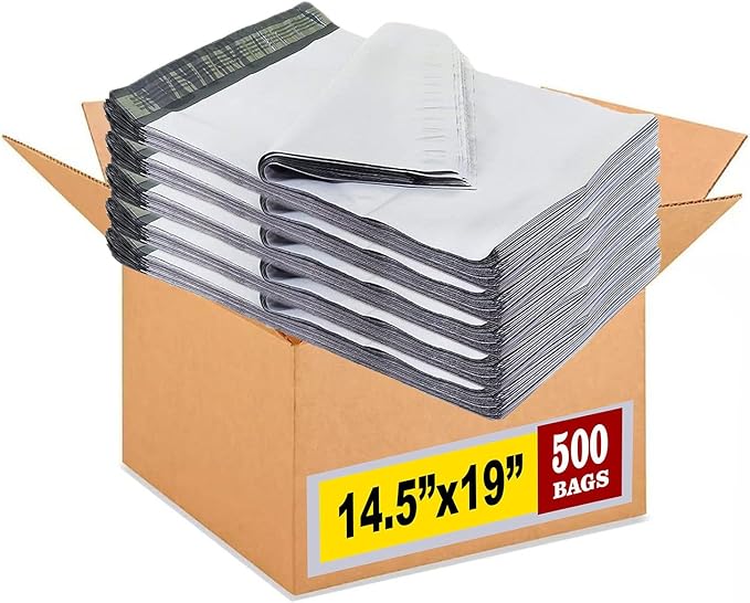 iMBAPrice 14.5x19 Inch White Poly Mailers, 500-Pack (#6 ML Size) Self-Seal Shipping Bags for Clothes, Small Business Packaging Envelopes, Waterproof & Tear-Resistant Mailing Bags