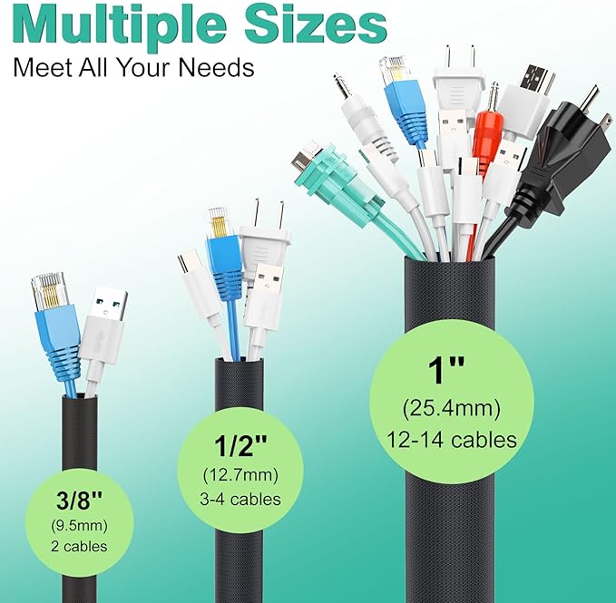 Dog and Cat Cord Protector 10ft - 3/8inch, Flexible Cable Sleeve for Easy Cord Management, Protects Cables from Pets Chewing, Ideal for USB, Power, Audio and Video Cords - Black