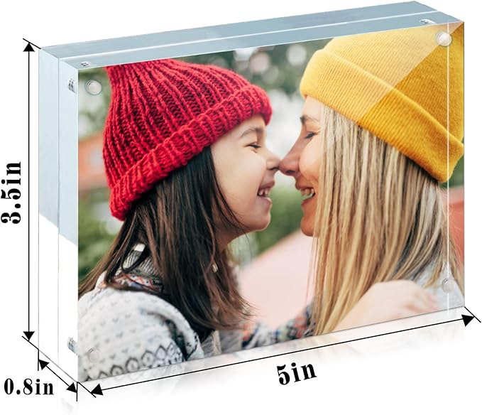 ILYXY 3 Pack Acrylic Frame 3.5x5, 20% Thicker, 20mm Thick Frameless Clear Picture Frame, Double Sided Magnetic Photo Frame, Free Standing Desktop Display Stand Acrylic Picture Frames