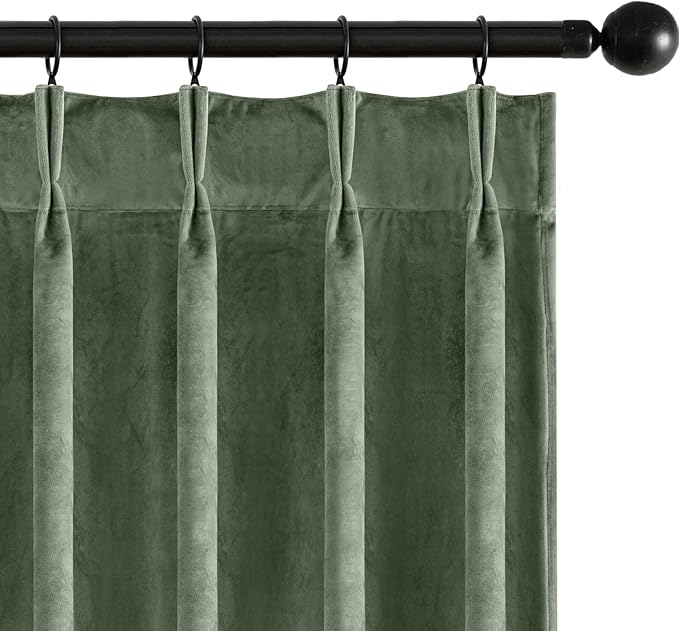 MIULEE Sage Green Velvet Curtains 84 inches Long, Pinch Pleated Blackout Drapes with Hooks, Thermal Insulated Pinch Pleat Panels for Bedroom Living Room, 2 Panels