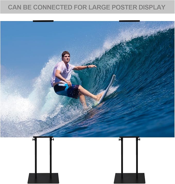 Heavy Duty Floor Poster Standing Display Poster Sign Holder with Non-Slip Mat Base Adjustable Height Up to 75 inches for Board & Foam (2PACK-Black)