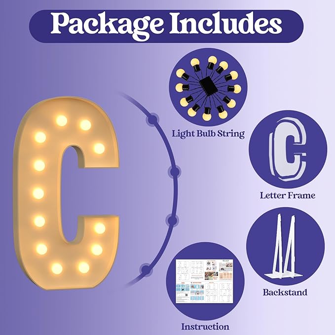 Marquee Letters 4 Feet Tall, 4FT Large Light up Letters C, Big Sign C with Warm White Light for Birthday HOCO Wedding Proposal Engagement Graduation Party Backdrop Decorations