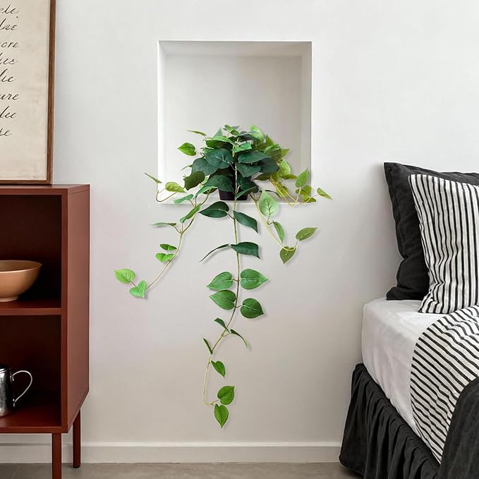Fake Pothos Hanging Plants, 33" Artificial Hanging Plant, Faux Pothos Vines Hanging Plant Greenery for Home Living Room Indoor Outdoor Decor