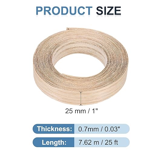 PATIKIL Red Oak Edge Banding, 1 Inch x 25 ft Wood Veneer Tape Pre-glued Flexible Plywood Edge Banding with Hot Melt Adhesive for Furniture Restoration