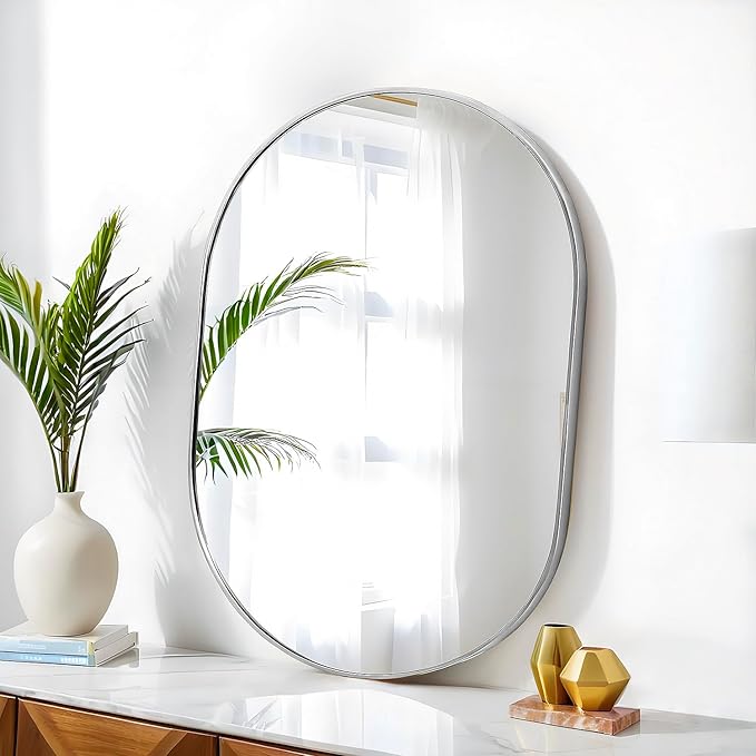 30x20 Mirror Runway Oval Wall Mounted Aluminum Alloy Metal Frame Rectangle Mirrors for Entryway Bedroom Bathroom Living Room 30 20 inch Silver