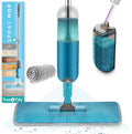 True & Tidy® SPRAY-250 Multi-Surface Spray Mop with Refillable Water Bottle for Floor Cleaning, Works on Wood, Tile, Marble etc, Use Any Cleaning Solution, Machine Washable Microfiber Mop Pads, Blue