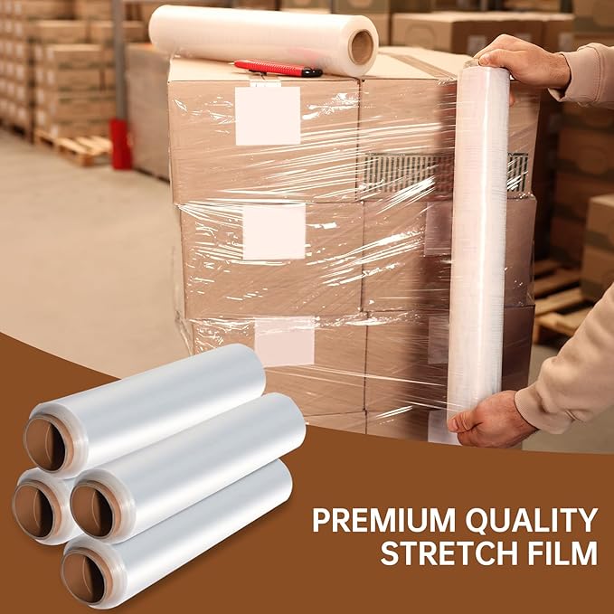 Stretch Wrap Roll 20" x 1,500ft, 80 Gauge – Clear Plastic Wrap for Moving, Packing, Pallet & Furniture – Heavy Duty Shrink Wrap Alternative, Industrial Strength Stretch Film (4 Rolls/Case)