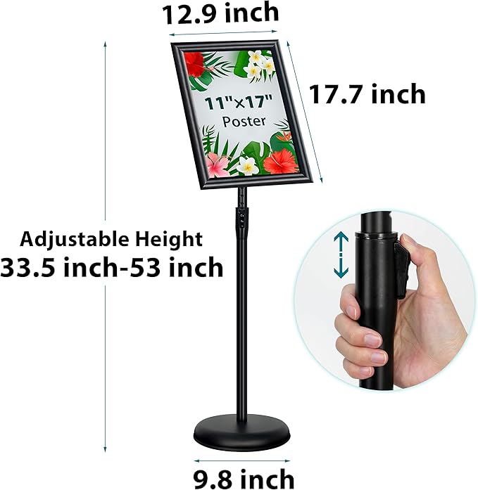 6Packs 11x17 Inch Adjustable Sign Holder Poster Stand, Heavy Duty Floor Sign Stand with Aluminum Snap Open Frame for Vertical and Horizontal Sign Displayed(Black)
