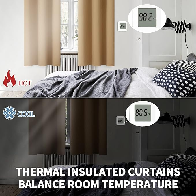 BGment Blackout Curtains for Living Room - Grommet Thermal Insulated Room Darkening Curtains for Bedroom, 2 Panels of 42 x 84 Inch, Khaki
