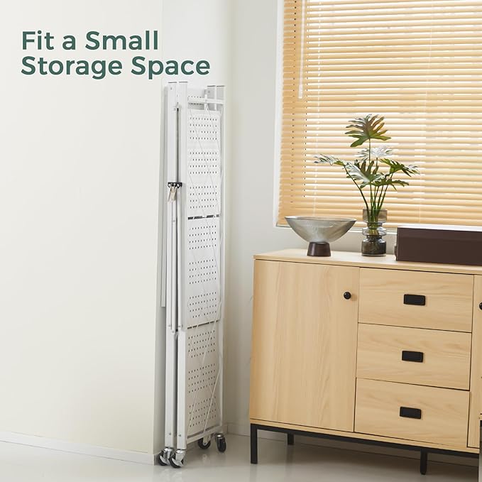 DEANIC 4 Tier Foldable Storage Shelves with Wheels, Large Capacity Shelving Unit, Freestanding Metal Wire Shelf Rack, No Assembly Organizer Rack for Garage Kitchen, Basement, Pantry(White)