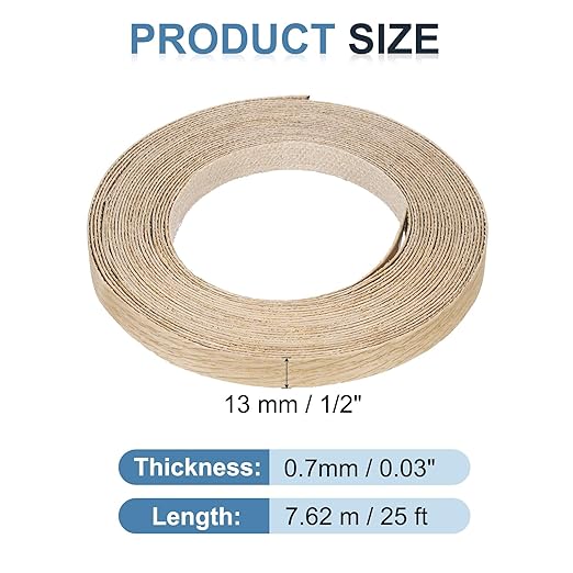 PATIKIL White Oak Edge Banding, 1/2 Inch x 25 ft Wood Veneer Tape Pre-glued Flexible Plywood Edge Banding with Hot Melt Adhesive for Furniture Restoration