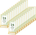 24 Pack Gold Acrylic Sign Holders 4x6, Double Sided Vertical Stand Clear Picture Frame Stands, Wedding Table Number Holders, Menu Flyer Display Stands for Party, Home, Office, Restaurant