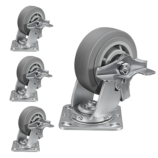 5'' × 2'' Caster Wheels, Heavy Duty Industrial Casters Set of 4 Rubber Wheels, Load 2800lbs Capacity, Swivel Caster for Cart Dolly Toolbox (2 Brake & 2 Swivel)