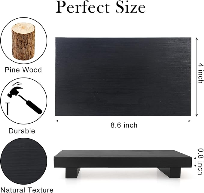 Black Bathroom Vanity Organizer Tray for Countertop Small Wooden Pedestal Stand Farmhouse Kitchen Sink Tray Decorative Hand Soap Dish Dispenser Holder Wood Risers Modern Bathroom Decor Accessories