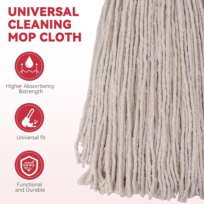 Commercial Heavy Duty Mop Heads Replacement for Rubbermaid: 3 Packs Industrial Wet Mop Head for Floor Cleaning - Cotton Looped-Open String Commercial Products Wet Refills