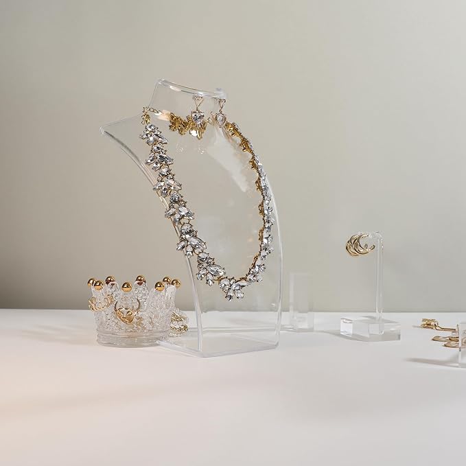 GemeShou Acrylic Jewelry Necklace Bust and Earring Display Stand, Transparent Necklace holder for selling, Clear 3D Jewelry Mannequin Holder 【Acrylic bust- set of 3】