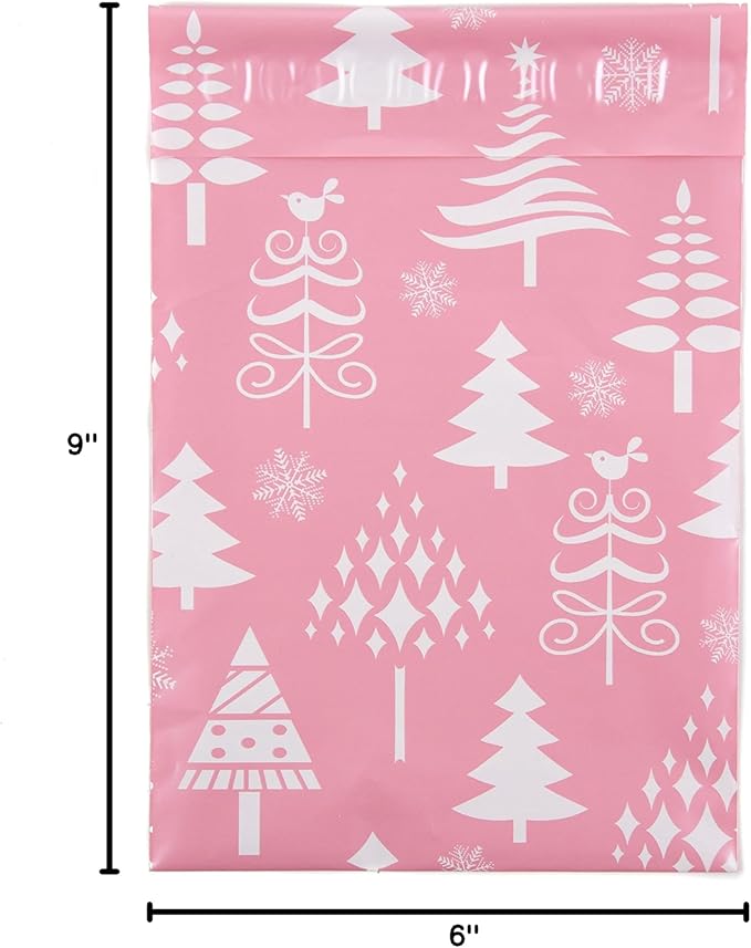 Inspired Mailers - Holiday Poly Mailers 6x9-100 Pack - Christmas Trees (Rose Gold) - Small Holiday Mailers - Cute Packaging Bags for Shipping - Christmas Poly Mailer 6x9