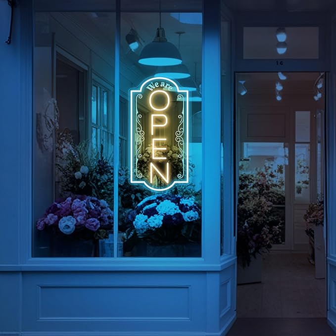 Vertical open sign Vertical Open Led Sign Neon Sign business window light vertical open signs for business (Mix color 1 LARGE SIZE 30x16")