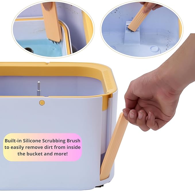 Spin Mop and Bucket System PRO w/Detachable Inner Bucket, Separates Clean and Dirty Water, Self Standing, Foldable Square Mop Head, Triple Jet Stream w/Hidden Brush, Replaceable 2pc Pads