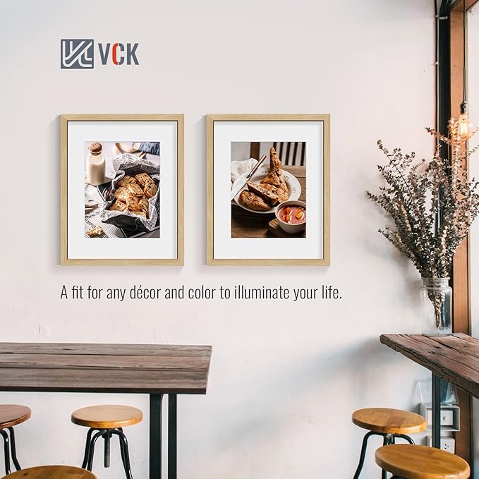 VCK 16x20 Picture Frame 2 Pack - Natural Oak, High-End Wood Poster Frames with Tempered Glass, Display 11x14 Photo with Mat or 16x20 without Mat, Art Gallery-Quality, Wall Hanging, Natural Oak