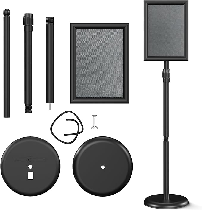 Sign Holder Sign Holder Stand Sign Stands for Display 8.5 x11 Inches Sign Stand Adjustable Standing Sign Holder 360° Rotating Signage Stand for Restaurant , Business, Supermarket Indoor Outdoor Display（Black）