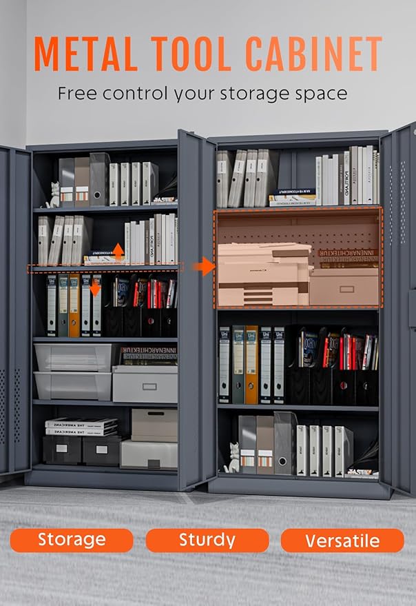 Metal Storage Cabinet Organization, 72'' Tall Locking Cabinet with Doors, Upgraded 4 Adjustable Shelves and Pegboard Garage Storage, Steel Tool Cabinets for Home, Office, Warehouse