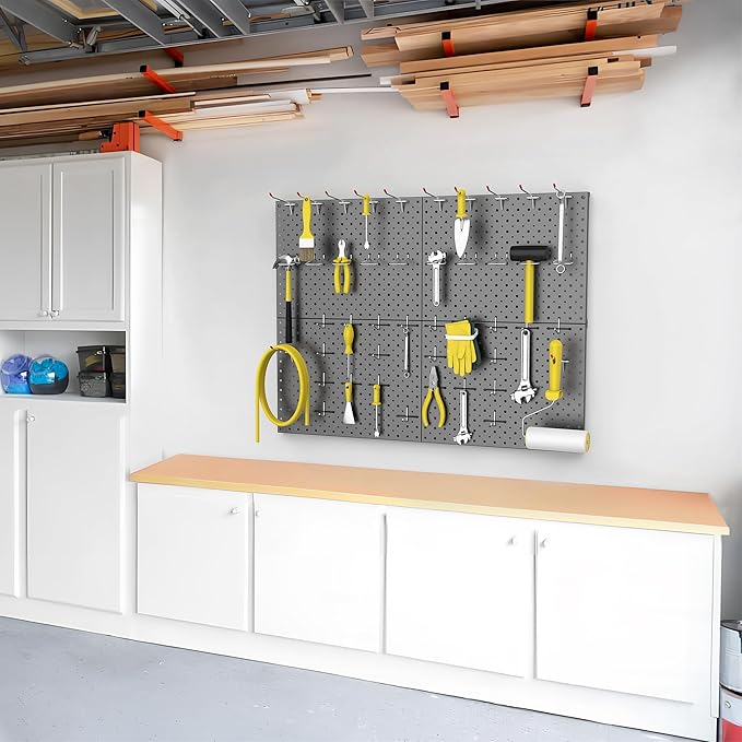 WALMANN 4-Pack 12"x16" Metal Pegboard Panels for Garage, Tool Organizer Pegboard for Pegboard Hooks - Compatible with 1/8" & 1/4" Hooks(Black)