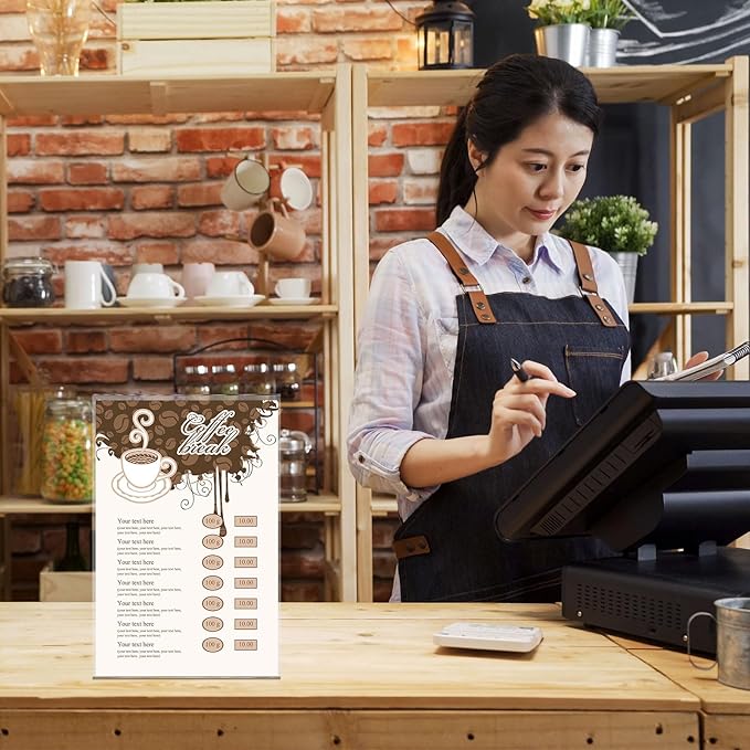 Qilery 8 Pcs 11 x 17 Inch Acrylic Sign Holder Clear Display Stand Frame Table Top Slant Back Plastic Sign Holder Flyer Document for Menu Workers Teachers Office School Desktop