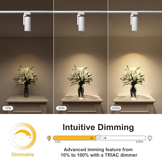 LED 12W Dimmable Track Lighting Heads with 10° to 55° Adjustable Beam Angle H Type 97 CRI 3000K Warm White Ceiling Spotlight for Accent Task Art, 1080lm, White