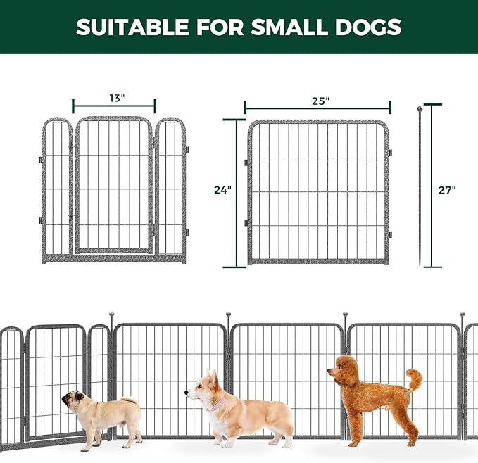 FXW Garden Fence Outdoor for The Yard – 24in(H) x 45.6ft(L) Heavy Duty Metal Animal Barrier for Dog and Rabbit, Decorative Dog Fence, 24 Panels, Silver