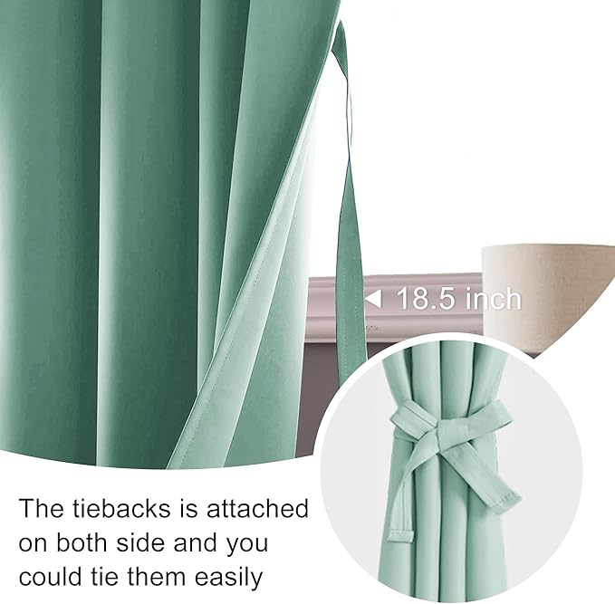 JIUZHEN Blackout Curtains for Bedroom - Thermal Insulated Noise Reducing Privacy Short Curtain for Living Room, Set of 2 Panels with Tiebacks, 52 x 54 inches Long,Sage Green